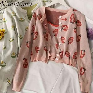 Camicie Kimutomo Abito con stampa fragola Cardigan monopetto a maniche lunghe + Fionda corta dimagrante Set due pezzi Moda donna coreana 2105