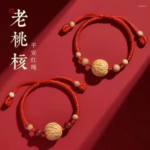 Charm Bracelets 2024 Benmingnian Red Rope Peach Kernel Bracelet Children's Baby Scare Prevention Girl Wood Protector