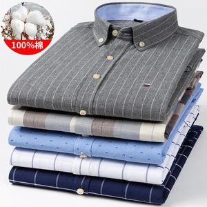 Casual Shirts For Men Cotton Oxford Plaid Striped Long Sleeve 4 Season Soft Breathable Classic Elegant Business Smart 240104