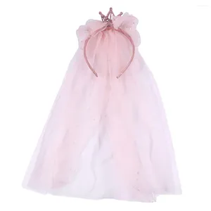 Bridal Veils 1pc Bowknot Girl Delicate Party Children Chrown Crown Hair Headwear For Wedding Birthday (Pink)