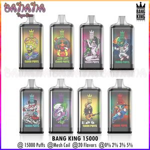 Bang King 15000 puffs engångsångan Box Bar Puff 15K Mesh Coil uppladdningsbara E-cigaretter 25 ml Förfylld POD 0% 2% 3% 5% 20 smaker vapers