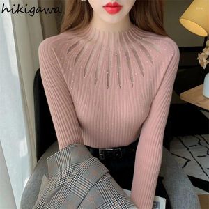 Women's Sweaters 2024 Ropa Mujer Temperament Sweater For Women Fall Winter Clothing Patchwork Lace Jumper Diamond Tunic Knitted Pullovers