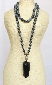 Necklaces YA2253 Natural Black Tourmaline Pendant 6mm Snowflake Obsidian Pyrite Beads Knot Beads Handmade Necklace 30inch long