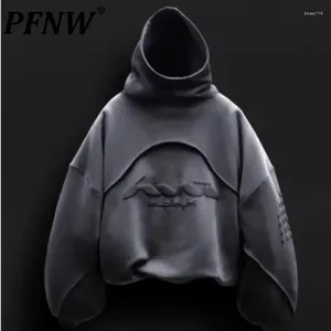 Hoodies masculinos pfnw maré outono nicho design retalhos com capuz manga longa camisola casal espuma impressão casaco de rua alta 12zc2248