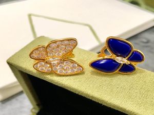 Wysokiej jakości modne zestawy biżuterii damskiej mosiężne lapis lazuli diament między dwoma motylami 18 -karatowymi złotymi naszyjnikami bransoletki kolczyki Ring5918413