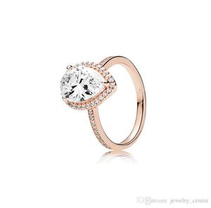 18K Rose Gold Tear Drop Cz Diamond Ring Original Box för 925 Sterling Silver Rings uppsättning för kvinnor Bröllopspresent smycken966782650714