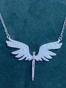 Pendant Necklaces 2024 Fashion Big Angel Wing Phoenix Eagle Bird Chain Necklace Wedding Formal Ball Bride Zircon Jewelry Party Gift