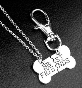 Ny mode guld silver färg hund bensvänner charm halsband nyckelring handstampade ben vänskapsmycken2604265