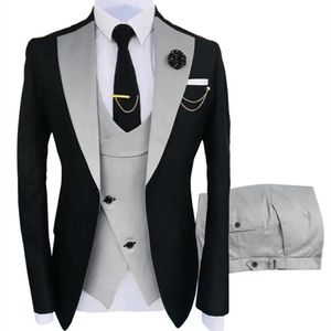Blazers Slim Fit Men Suit Man Groomsmen Fashion Tuxedo 3 Peice Set Jacket 바지 조끼 파티 무대 의상 Homme
