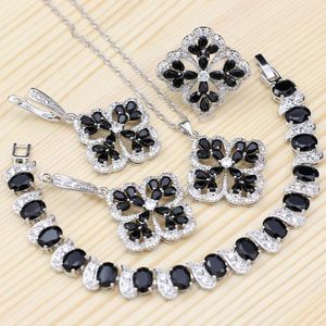 Bracelets Punk Sier Jewelry Sets for Women Party Decoration Black Stone White Cubic Zirconia Ring/bracelet/necklace/pendant/earrings