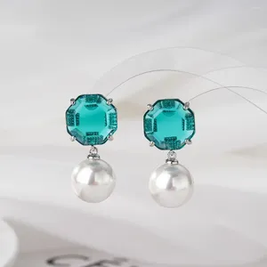 Baumelnde Ohrringe Bilincolor Modische und frische geometrische achteckige farbige Zirkon-Licht-Luxus-Perle für Frauen