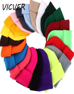 Vinterhattar för kvinnor Knit Neon Beanie Men Hip Hop Candy Color Cotton Stick Caps Fashion Skallies Beanies virka hatt Soft Cap12369955