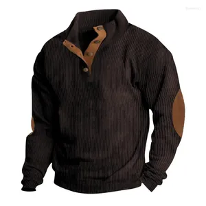 Męskie bluzy pullover na zewnątrz, swobodny stojak na guziki stojak z długim rękawem Pita pasek sztrukoi bluza jesienna moda zimowa