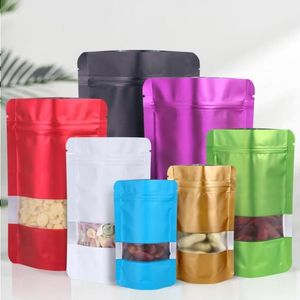 10x15cm Parti Tedarik Stand up Fermuar Kilit Mylar Çantalar Zip Alüminyum Folyo Çanta Kilit Atıştırmalıkları için Mat Net Pencere Kswch