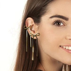 Stud Earrings Stainless Steel Long Tassels Bow Dangle Flat Snake Chain Bowknot Ear Minimalist Hoops Lightweight Jewelry accessories Stud Earrings 2024 new