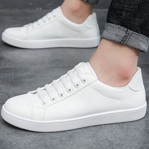 Men White Sneakers Spring Fashion Korean Style Round Head Lace Up Casual Outdoor Walking Flat Shoes Zapatillas De Deporte 240104