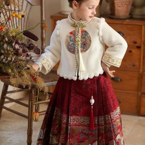 女の子の馬の顔のスカート、冬の肥厚された中国スタイルのツーピースドレス、西洋化された豪華な女の赤ちゃんプリンセススカート