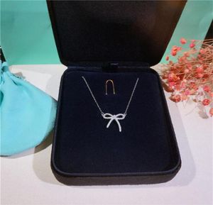 925 Sterling Silver Bow Pendant Necklace Diamond Clavicle Chain Women Jewelry Whole Valentine039s Day No Box6374137