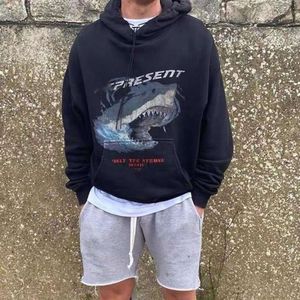 Reprezentowanie projektantki moda mężczyźni bluzy bluzy bluzy Shark Hooded Sweter Mały i modny marka luźna luźna miękka bluz z kapturem mgły