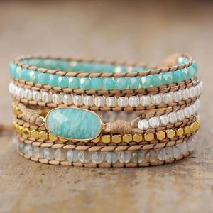 Bangle New Exquisite Multi Strand Wrap Bracelets Natural Stones Crystal Beads Weaving Boho Vegan Bracelet Handmade Teengirls Jewelry