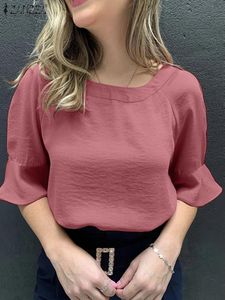 Bluzka elegancka kobiety bluzka letnia pół rękawe marszki koszulki Zanzea moda swoboda solidna praca ol blusas żeńska imprezy tops tops Chemise