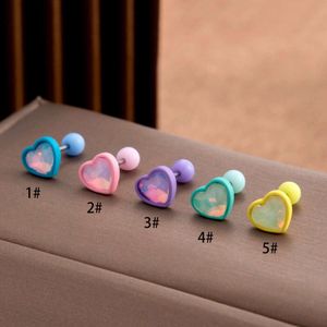 Multi-color Love Heart Helix Earring Barbell Ball Screw Studs Surgical Stainless Steel Earrings Shiny Cubic Zircon 0.8mm Colorful Stud Piercing Body Jewelry Bijoux