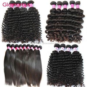 Glamourosa cabelo brasileiro tece 5 pacotes 100 cabelo humano virgem onda profunda encaracolado em linha reta onda natural não processado cabelo brasileiro 99077759