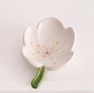 Flower Ceramic Soap Box Creative Hotel Badrum av high-end Drain Soap Dish Hushåll Peach Blossom Soap Dish Tray