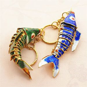Handicraft Vivid Swing Colorful Lucky Koi Fish Key Chain Cute Chinese Cloisonne Emamel Animal Charms Keyrings Gifts 240104