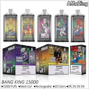 Puff 15K Autêntico Bang King 15000 Puffs Descartáveis Vape Bar Malha Bobina Recarregável E Cigarros 0% 2% 3% 5% Vapers 20 Sabores vs 12000 12k