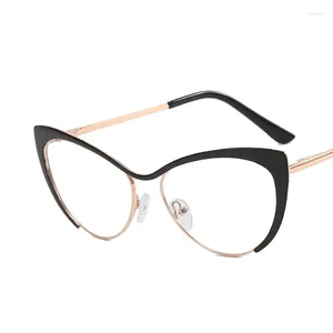 Sonnenbrille Mode Stahl Leder Dreieck Cat Eye Metall Brillengestell Retro Damen Anti Blue Brille kann mit Myopie ausgestattet werden