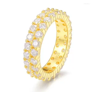 Anéis de cluster 925 prata esterlina redondo 3mm moissanite anel chapeamento cor de ouro mulheres casamento bandas