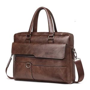 Retro Men's Portfölj Handväskor Casual Leather Laptop Bags Mane Business Travel Messenger Man Crossbody Shoulder Bag Bolso 240104