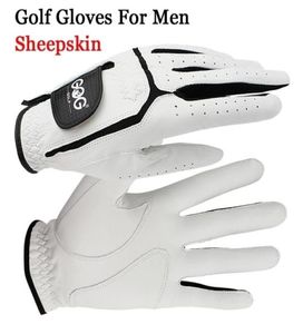 Five Fingers Gloves Sheepskin genuine leather Professional Golf Gloves For men white and black lycra Gloves Palm thickening Gift f5145380