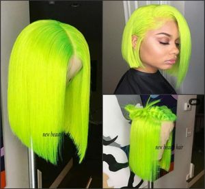 Moda barata brasileira cheia de renda perucas verdes curto bob peruca para mulheres brancas pretas resistentes ao calor reto sintético cosplay w8794729