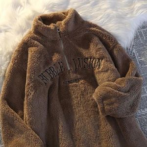 Men's Sweaters Winter Loose Cashmere Thickened Warm Lamb Wool Women's Coat Large Size Fat Mm Medium Long Half Zipper Stand Collar Sweater
