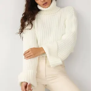 Women's Blouses Women Fall Winter Sweater Knitted Thick Solid Color Warm Elastic Pullover High Collar Neck Protection Long Sleeve Lady