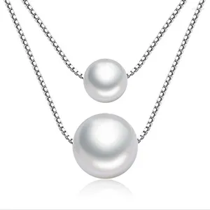 Anhänger Silberkette Lange Halsketten Damen Modeschmuck Großhandel Doppelschichten Perle