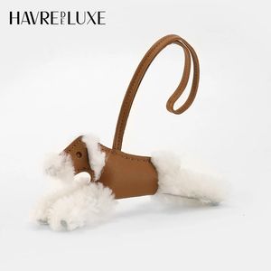 HAVREDELUXE Pelle di pecora cucita a mano HHome Borsa cestino per alimenti Pegasus Budy Peluche ciondolo cane in vera pelle peloso 240103