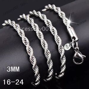 Tasarımcı Takı Kolye 3mm 925 Sterling Gümüş Bükülmüş Halat Zinciri Lüks Gümüş Boyunlu Kadınlar Moda Diy Takı