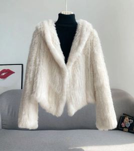 女性のためのウサギの毛皮ニットコートをカスタマイズファッション長袖ウサギファージャケットアウトウェア冬の毛皮のコート無料