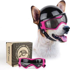 Abbigliamento Abbigliamento per cani ATUBAN Occhiali per cani di piccola taglia con casco 2 pezzi Occhiali da sole e set Medio Guida per passeggiate all'aperto 230901