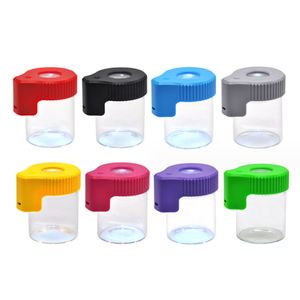 Led Glass Tobacco Box Smoking Accessories Luminous Air Tight Magnifying Stash Herb Jar 155ml Vacuum Seal Cigarette Container Storage Case Pill Bottle