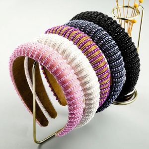 Headbands Thin Sponge Women Headband Wide Brimmed Pearls Handmade Hair Bands Simple Beaded Hairband 5 Colors Width 3cm Wholesale new