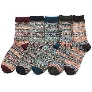 5 pares moda inverno meias masculinas vintage meias de natal grossas meias de lã quente colorido meia retro padrão fino socken 240122