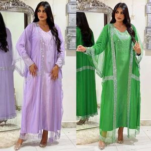 Etniska kläder Indien Turkiet Muslim Abaya Dress 2 Piece Set Women Diamond Mesh Wedding Party Dresses Cloak Robe Abayas Marocko Caftan