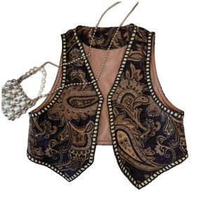 Ladies Jacquard Embroidered vest retro short cardigan S M L XL