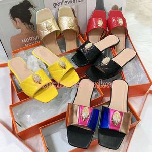 Designer Kurt Geiger Pantofole a fondo piatto da donna Splice Sandali arcobaleno Scarpe Moda Testa d'aquila intarsiata Pantofola con diamanti Estate piatta Spiaggia Infradito di lusso