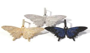 Colar com pingente de borboleta de tamanho grande com diamante gelado 14K com brilho grande bloqueado micro pave zircônia cúbica diamantes simulados apenas P7116414