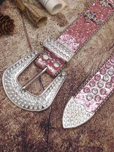 Cinture Splendida cintura tempestata di strass per donna Cintura alla moda con fibbia in lega di metallo PU con diamanti rosa bling per abito per il tempo libero